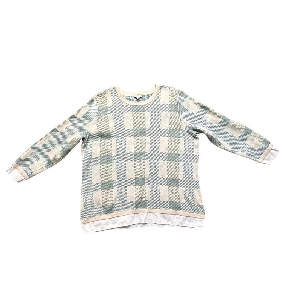Talbots Womens 1X Striped Cotton Knit Pullover Sweater Blue Green Cream - Picture 3 of 8